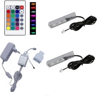 QLS LED Unterbauleuchte Weiß 12V mit Fernbedienung 16 Farben Dimmbar, LED fest integriert, Set Glaskantenbeleuchtung SMD 5050 RGB
