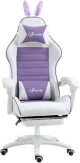 Vinsetto Gaming-Stuhl mit Lendenwirbelstütze, Fußstütze, Hasenohren, Kopfkissen (Bürostuhl, 1 St), PC-Sessel mit verstellbar Liegefunktion, 65 x 63 x 136-142 cm, Violett