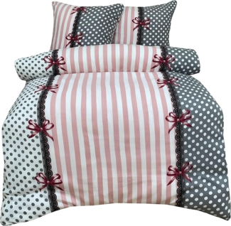 One Home Bettwäsche Winter Fleece, Fleece, 3 teilig, Punkte und Streifen, kuschelig flauschig warm weich Winter Doppelbett
