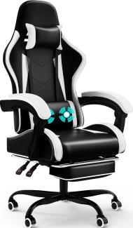 Devoko Massage Gaming Stuhl, Computer Bürostuhl mit Fußstütze, Racing Gamer Stuhl 150kg Belastbarkeit, 90-135° Rückenlehne einstellbar Ergonomischer PC Stuhl, 360° drehbar, Weiß