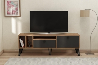 Hanah Home Stylish TV Stand, Atlantic Pine & Black, 150 x 53 x 35 cm | 100% Melamine Coated Particle Board, 18 mm Thick | Modern Design for Living Room