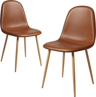 CangLong Polsterküchenstühle 2er-Set, Retro-Polsterstühle für Küche und Esszimmer, Esszimmerstuhl aus Kunstleder mit Metallbeinen, Braun, PU, Schaumstoff, Metall, Brown, Set of 2