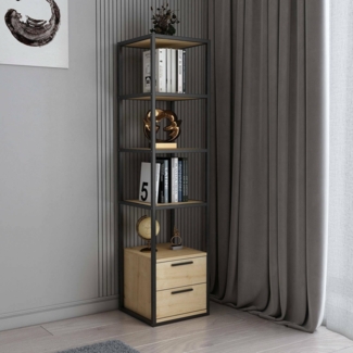 Dmora - Bücherregal Artemis, Büroregal, Mobiler Buchhalter, Bücherbrett, 39x39h169 cm, Schwarz und Eiche