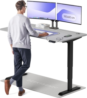 Höhenverstellbarer Schreibtisch - Höhenverstellbar Elektrisch mit Flüsterleisem Dual-Motor & Touchscreen - Hohe Tragfähigkeit - Stehtisch von Desktronic, Schwarz + Grau, 160x80 cm