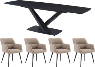 Vente-unique - Set Tisch MALATA + 4 Stühle HEKA - Marmor-Optik - Schwarz & Beige