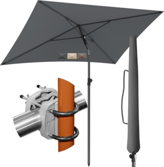 4smile Sonnenschirm Balkon SunnyShade Plus, Sonnnenschutz Balkon SET 3-in-1, Anthrazit - UV50+ Sonnenschirm rechteckig 200x125 cm + Sonnenschirmhalter Balkongeländer + Sonnenschirmhülle