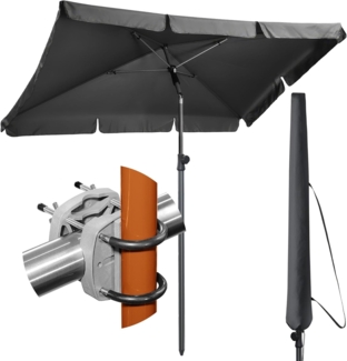 4smile Sonnenschirm Balkon SunnyShade Plus, Sonnnenschutz Balkon SET 3-in-1, Anthrazit - UV50+ Sonnenschirm rechteckig 200x125 cm + Sonnenschirmhalter Balkongeländer + Sonnenschirmhülle