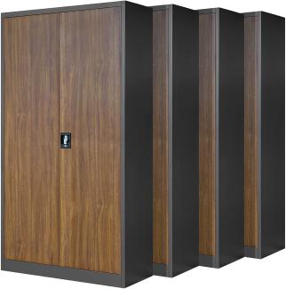 Jan Nowak 4er Set Aktenschrank C001H Büroschrank Metallschrank Stahlschrank Werkzeugschrank Stahlblech Pulverbeschichtet Flügeltürschrank Abschließbar 195 x 90 x 40 cm (anthrazit/holzoptik)