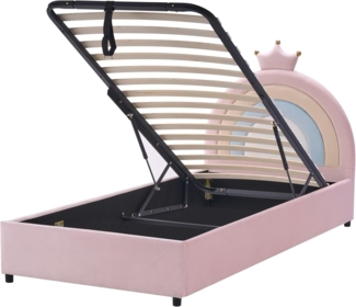 Kinderbett mit Stauraum Krone Samtstoff GRISETOT 90 x 200 cm mit Stauraum Rosa
