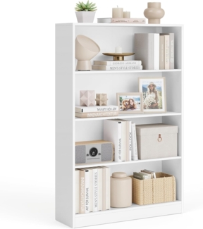 Vasagle Bücherregal, Standregal, mit 4 Fächern, höhenverstellbare Ablagen, für Wohnzimmer, Arbeitszimmer, Kinderzimmer, Büro, als Raumteiler, 24 x 80 x 121,5 cm, weiß LBC108T14