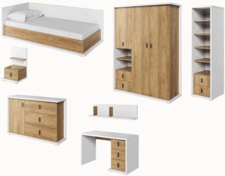 Jugendzimmer-Set Simi 7-teilig weiß Hickory Oak inkl. Matratze