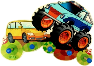 Hess Holzspielzeug 30297 - Garderobe aus Holz, Serie Monstertruck, mit 5 Haken, für Kinder, ca. 37 x 25 x 6,5 cm groß, handgefertigt, als Blickfang in jedem Kinderzimmer und Flur
