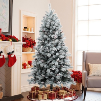 Künstlicher Weihnachtsbaum 180 cm mit Schnee – Naturgetreu, Dichte Zweige, Christmas Tree mit Metallständer - Realistischer Tannenbaum Künstlich