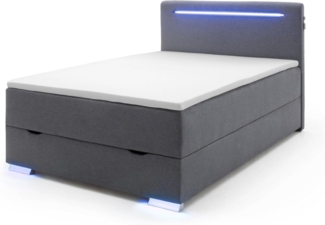 Boxspringbett >LAS VEGAS II< Liegefläche 120x200 cm, anthrazit/ LED, Stellmaß: 122 x 110 x 209 cm (BxHxT)