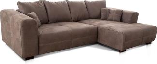 Cavadore Ecksofa Mavericco / XXL Eckcouch Inkl. Rückenkissen und Zierkissen / Longchair rechts / Industrial Style / 285 x 69 x 170 (BxHxT) / Mikrofaser Hellbraun