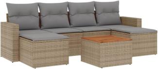 vidaXL 7-tlg. Garten-Sofagarnitur mit Kissen Beige Poly Rattan 3224246