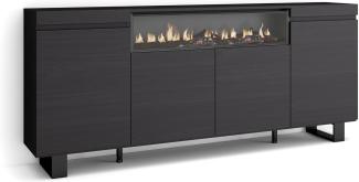 Skraut Home | Sideboard, Highboard | Kommode, Komodenschrank | 200 x 87 x 35 cm | 4 Türen | Elektrokamin. Maße | Industriedesign | Moderner Stil | Schwarz