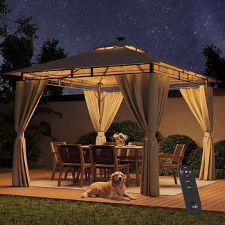 JUMMICO Gartenpavillon 3x3 m Doppeldach, Wasserdichtes & Stabiles Partyzelt mit Seitenwänden, Klappbarer Pavillon mit verstärkten Erdankern für Garten und Terrasse, Winterfest