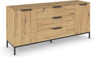 Rauch Möbel Flipp, Sideboard, TV-Schrank, Kommode mit Stauraum, mit Metallkufe Graphit, Eiche Artisan, Holz, 2-türig, 3 Schubladen, Griffe Graphit, 160 x 72 x 42 cm