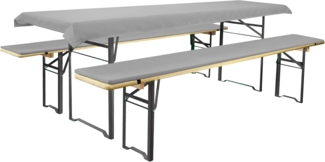 Brandsseller Auflagenset für Bierzeltgarnituren 3-teilig 2 Bankauflagen gepolstert 220x25 cm und 1 Tischdecke 240x70 cm für alle gängigen Festzeltgarnituren Bierbankauflagen Outdoor - Hellgrau