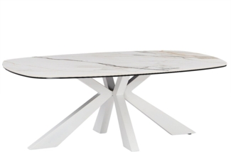 Vente-unique - Couchtisch - Sicherheitsglas, Keramik & Metall - Marmor-Optik Weiß - DERIYA von Maison Céphy