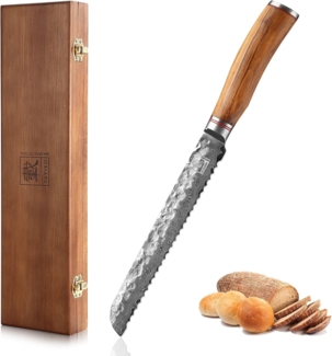 ZAYIKO Damastmesser "OLIVE Brotmesser" - 20cm Klinge - Griff: Olivenholz - VG-10 Stahlkern