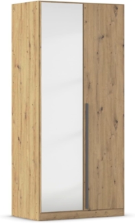rauch Kleiderschrank Alba, Drehtürenschrank, Garderobenschrank, 2-türig, mit Spiegel, mit 1 Kleiderstange und 1 Einlegeboden, Farbe Eiche Artisan, Holz, Griffstange Grau metallic, Schwarz, 91x197x56cm