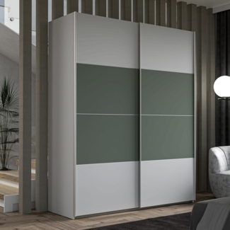 Forte Schach & MATT 2 Schrank 170, moderner Kleiderschrank 2-türig, Schwebetürenschrank, Holzwerkstoff, Secret Grey mit Salbei, 170,3 cm breit x 210,5 cm hoch x 61,2 cm tief