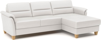 CAVADORE Leder-Ecksofa Palera mit Longchair / Landhaus-Couch mit Federkern + massiven Holzfüßen / 244 x 89 x 163 / Leder Weiß