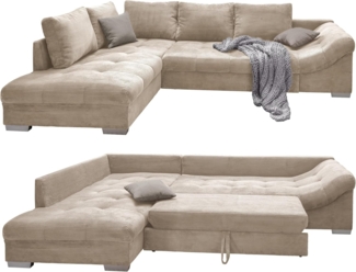 luma-home Ecksofa 17204, mit Bettfunktion 298x202 cm, Wellenunterfederung, Ottomane links, Bezug Cord Beige