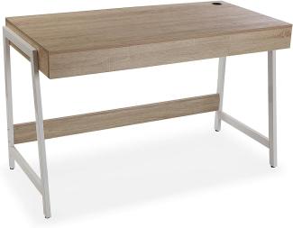 Versa 21300027 Steven Computer-Schreibtisch, für das Zimmer oder Arbeitszimmer, mit Zwei Schubladen, Maße (H x B x T): 76 x 60 x 124 cm, Holz und Metall, Braun, Medidas (Al x L