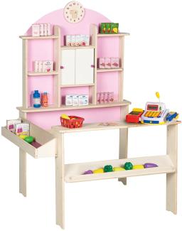 roba Kinderkaufladen mit Seitenthek, Uhr & Kaufladenzubehör, Holz rosa, 90 x 75 x 112,5 cm