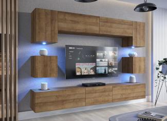 Furnitech Modernes TV Möbel mit LED Beleuchtung Schrank Wohnschrank Wohnzimmer Schrankwand Wohnwand Mediawand Nowara 1C (LED blau, AN1-17DZ-M4 1C)