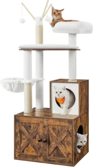 Feandrea Kratzbaum mit Katzenklo-Schrank, 151 cm hoch, 2-in-1 Katzenbaum, Schrank für Katzentoilette, mit Sisalstämmen, abnehmbaren Plüschbällen, vintagebraun
