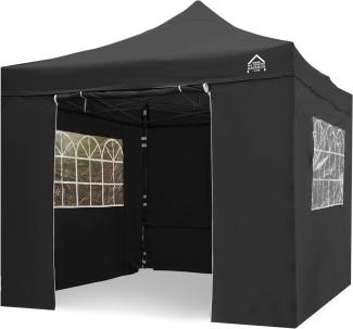 All Seasons Gazebos 3x3 m vollständig wasserdichtes Faltpavillon mit 4 hochwertigen Seitenteilen - Schwarz