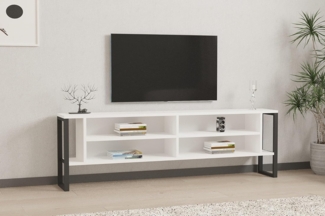 Hanah Home Modern White TV Stand, 160 cm, 100% Melamine Coated Particle Board, 18 mm Thick | Multiple Shelves & Extra Storage | Stylish & Functional Design