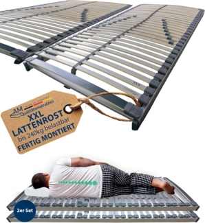 2x Stabiler Lattenrost 90x190 cm starr - bis 240 kg belastbar – XXL Lattenrost 90x190 cm Doppelpack - fertig montiert - 44 Leisten – Lattenrost Set - Auch bei Übergewicht geeignet