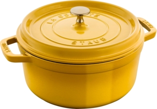 STAUB Gusseisen Bräter/Cocotte, Rund 24 cm, 3,7 L, Aromaregen Funktion für optimale Befeuchtung, für alle Herdarten inkl. Induktion und Backofen, Citron