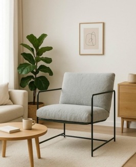 Dmora - Sessel Poplar, Sessel mit Bouclé-Stoff bezogen, gepolsterter Stuhl, Sitz mit Metallarmlehnen, 61x67h75 cm, Grau