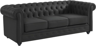 Vente-unique - Ledersofa 3-Sitzer - Büffelleder - Schwarz - CHESTERFIELD