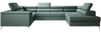 Designer Sofa Torino mit Schlaf- und Klappfunktion Stoff Grün Rechts