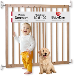 BabyDan Odense, 60,5-102 cm, Verlängerbares Treppenschutzgitter/Babygitter/Sicherheitsgitter, Holz, Hergestellt in Dänemark - (Haustiergitter/Hundegitter)
