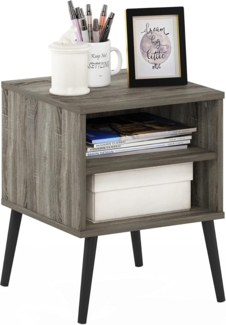 Furinno Claude Beistelltisch im Mid-Century-Stil mit Holzbeinen, französisches Eichengrau