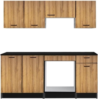 Vente-unique - Küchenzeile - mit Arbeitsplatte - 180 cm - Naturfarben & Schwarz - TRATTORIA