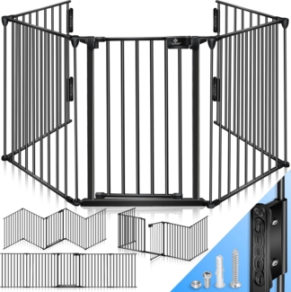 KESSER® Kaminschutzgitter, mit Tür, 360cm Länge, Schwarz