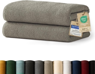 Blumtal Premium Frottier Handtücher Set mit Aufhängschlaufen - Baumwolle Oeko-TEX Zertifiziert, weich, saugstark - 2X Badetuch (70x140 cm), Grau