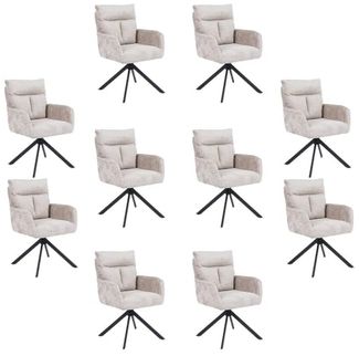 HOME DELUXE Esszimmerstuhl mit Armlehne ALUNA Chenille - 10er Set Beige