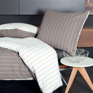Traumschlaf Mako-Soft-Seersucker Wendebettwäsche Tango taupe | 200x220 cm + 2 x 80 x 80 cm