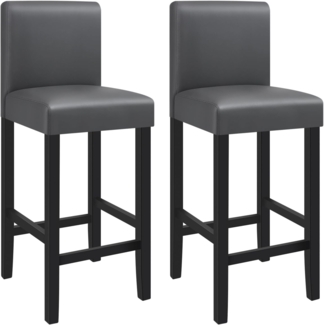 WOLTU BH21gr-2 Barhocker Holz Bistrostuhl Bistrohocker mit Lehne , 2er Set , Massivholz , Antirutschgummi , Kunstleder , dick gepolsterte Sitzfläche , Grau