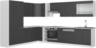 Eckküche Fame-Line Anthrazit Landhaus/Weiß 347 x 46 cm ohne Arbeitsplatte Vicco